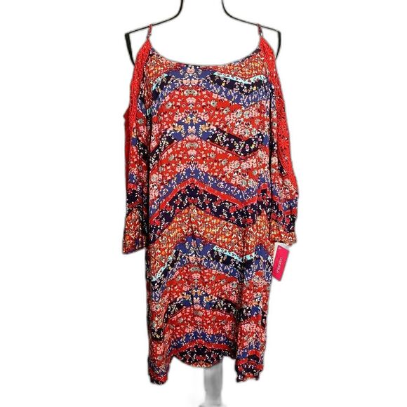 Xhilaration Boho Cold Shoulder Lace Floral Tunic Dress Juniors XL NWT - Picture 1 of 7